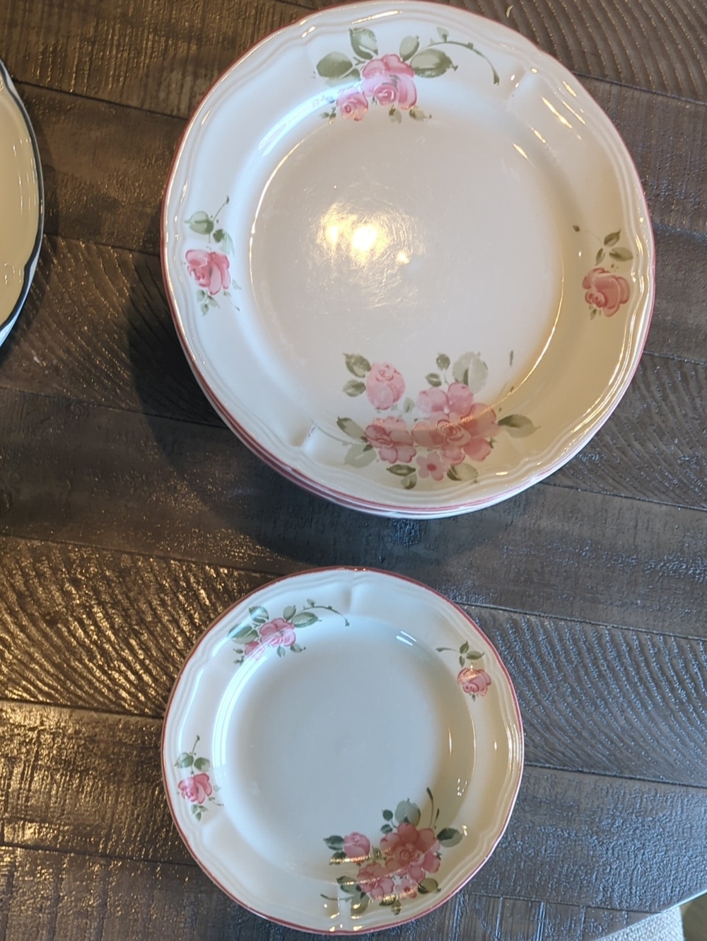 Gibson Cream Dinner Plates with Pink Rose Floral Border Set Of 10